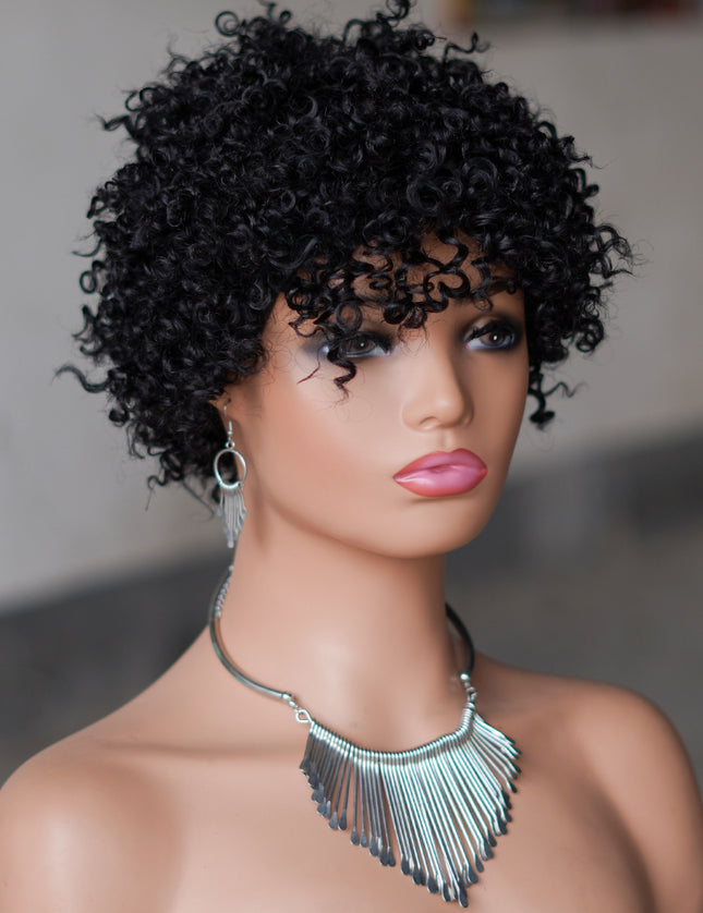 Machine made pixie cut wig---JK9083---#1B---pay 1 get 2