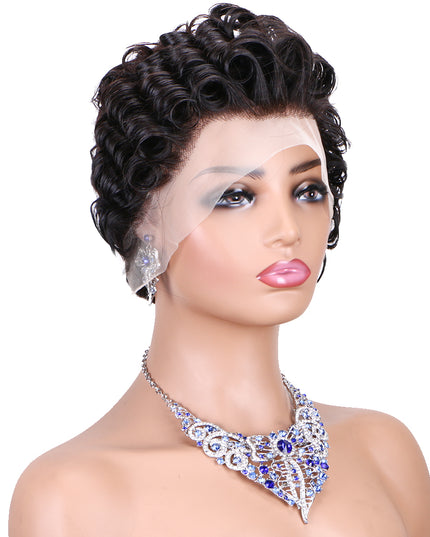 Short  Pixie Cut Wig 13x4 lace Frontal #1B---JK06