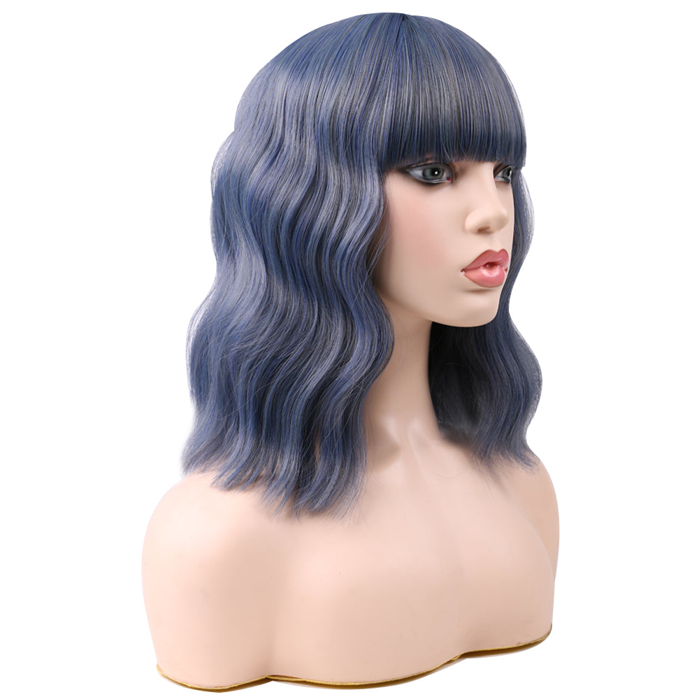 Halloween bangs bob wig fiber cosplay mechanism-Blue/Gray