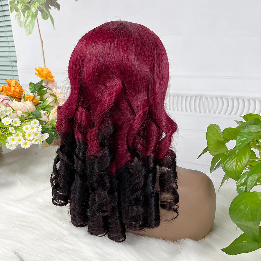 Spring curl color #T99j/1B, 13x4 Lace Frontal wig 100% Virgin Human Hair Transparent  LACE Wig 180% density