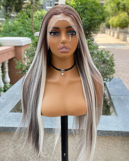 Synthetic lace frontal color wig straight---13*4---Blonde and Brown color---pay 1 get 2