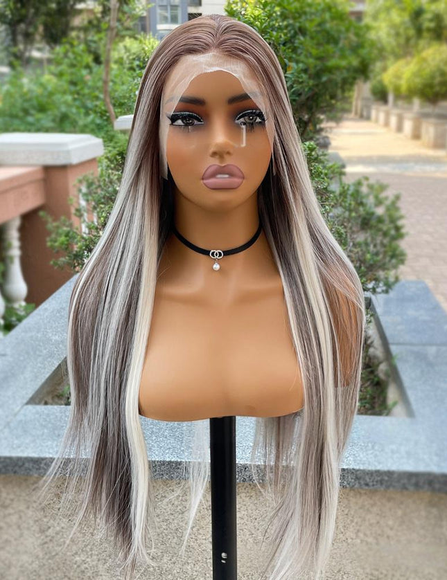 Synthetic lace frontal color wig straight---13*4---Blonde and Brown color---pay 1 get 2