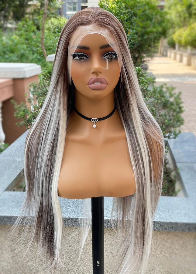 Synthetic lace frontal color wig straight---13*4---Blonde and Brown color---pay 1 get 2