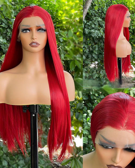 Synthetic lace frontal color wig straight---13*4---Ruby red color--pay 1 get 2