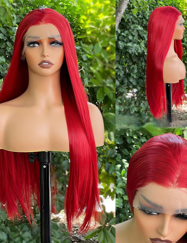 Synthetic lace frontal color wig straight---13*4---Ruby red color--pay 1 get 2