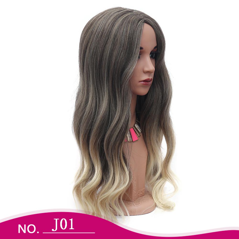 Long wavy hair fiber wig gray gradient water ripple