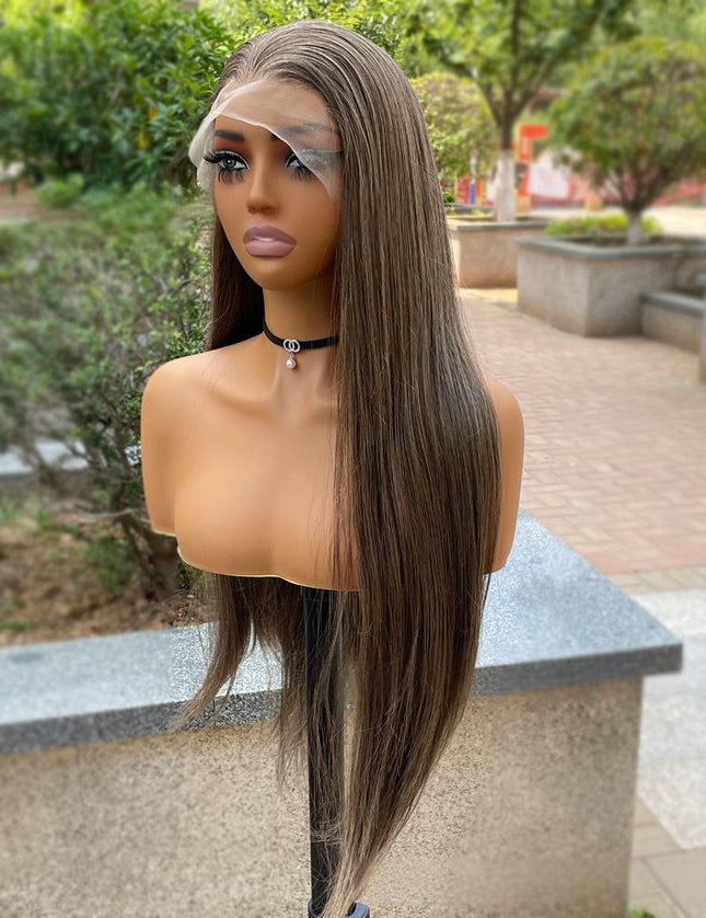 Synthetic lace frontal color wig straight---13*4---smoke brown color---pay 1 get 2