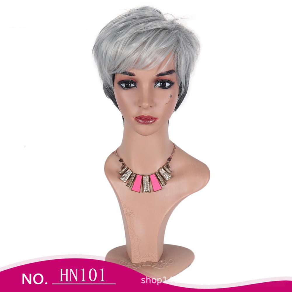 Fiber short wig ombre gray color