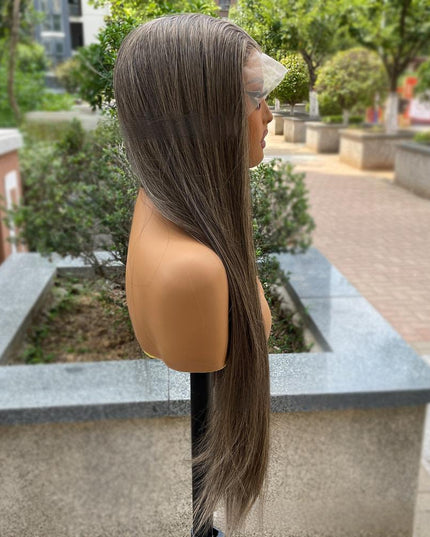 Synthetic lace frontal color wig straight---13*4---smoke brown color---pay 1 get 2