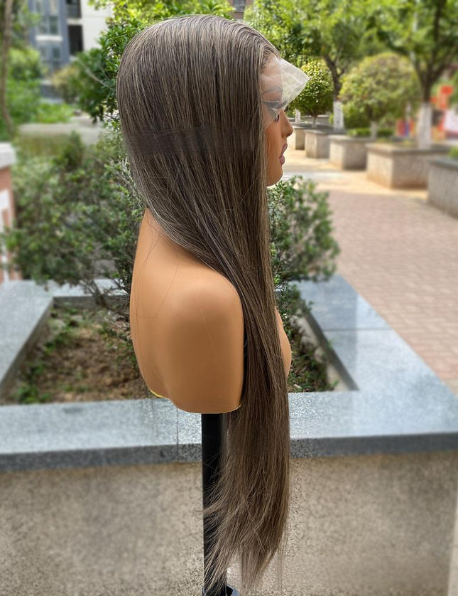 Synthetic lace frontal color wig straight---13*4---smoke brown color---pay 1 get 2
