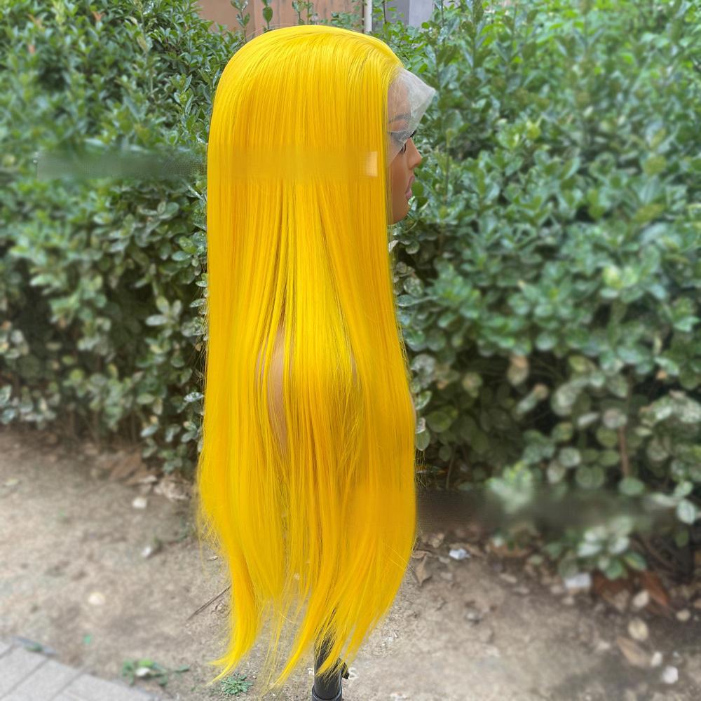 Peluca frontal de encaje de fibra de color liso --- 13*4 --- color amarillo