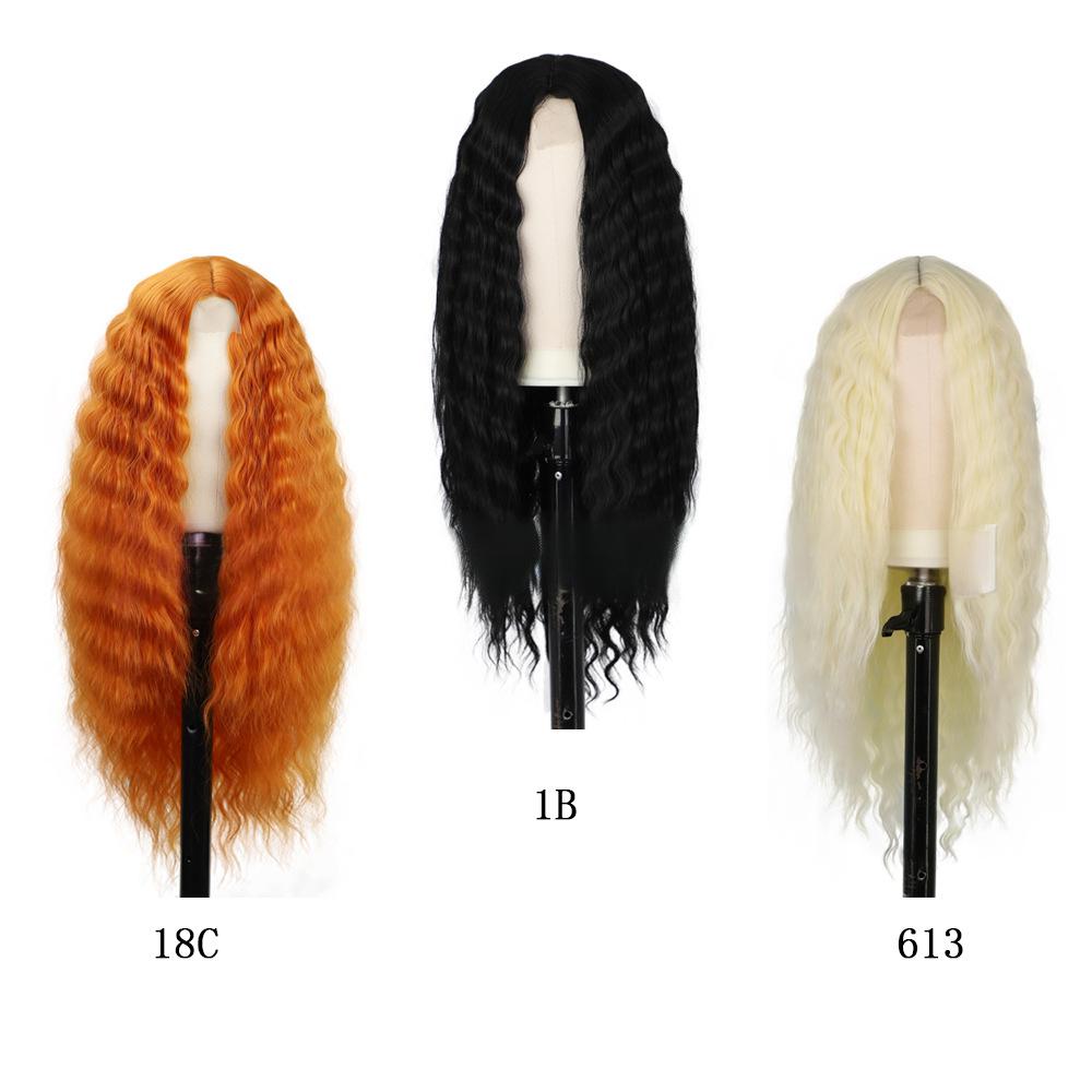 Deep wave fiber synthetic front lace middle parting wig-3