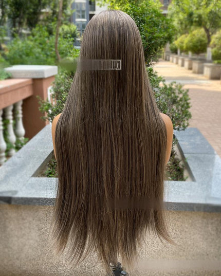 Synthetic lace frontal color wig straight---13*4---smoke brown color---pay 1 get 2