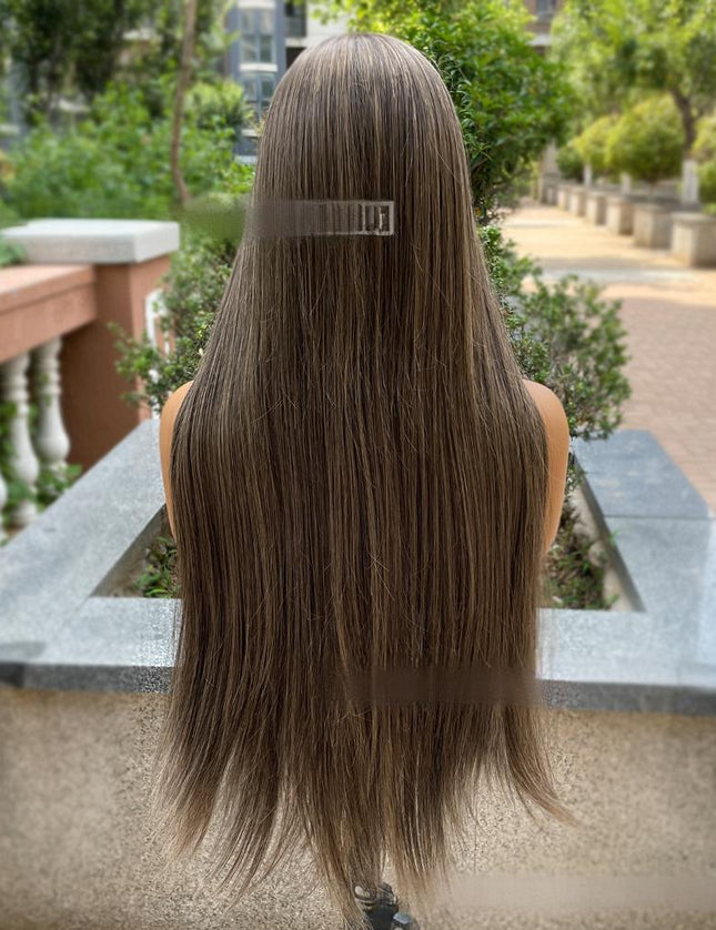 Synthetic lace frontal color wig straight---13*4---smoke brown color---pay 1 get 2