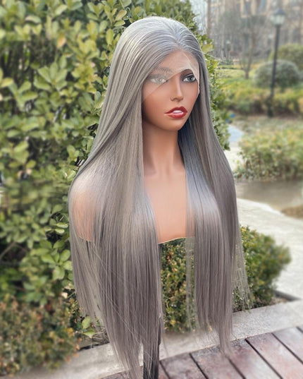 Synthetic lace frontal color wig straight---13*4---dark gray color---pay 1 get 2