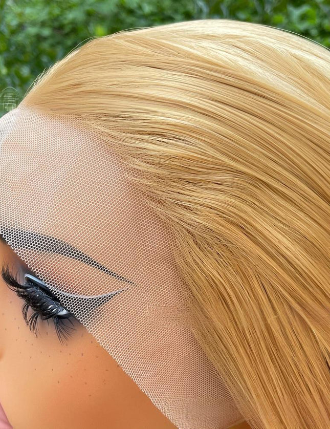 Synthetic lace frontal color wig straight---13*4---golden color---pay 1 get 2