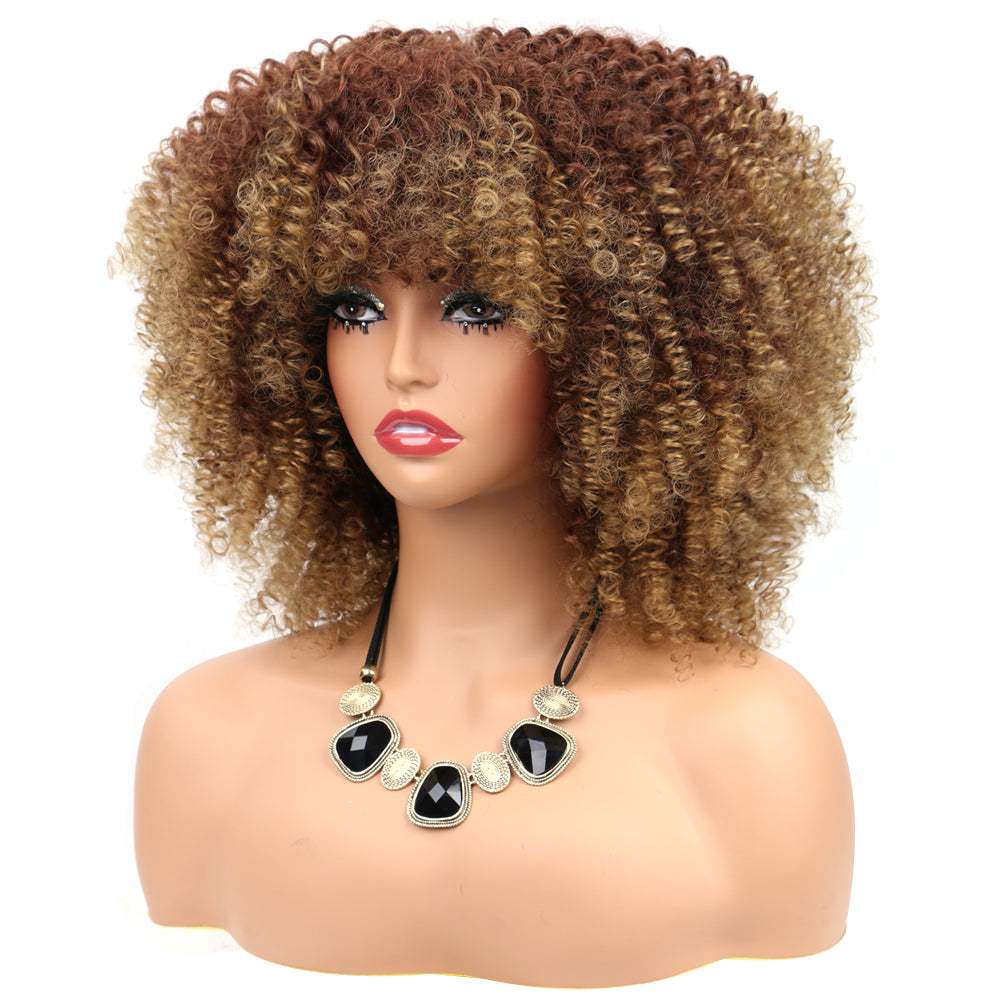 Fiber Small Roll Afro Kinky Curly Wig Short Fluffy-- color 33/27
