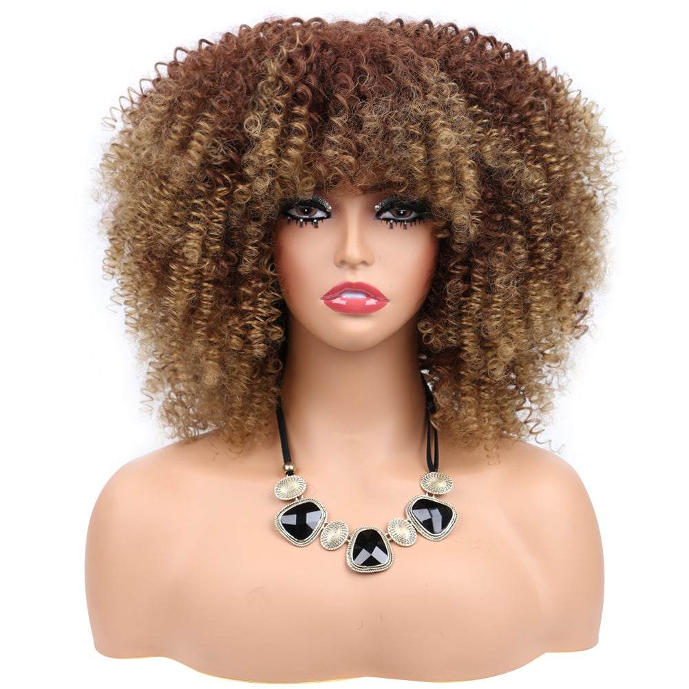 Fiber Small Roll Afro Kinky Curly Wig Short Fluffy-- color 33/27