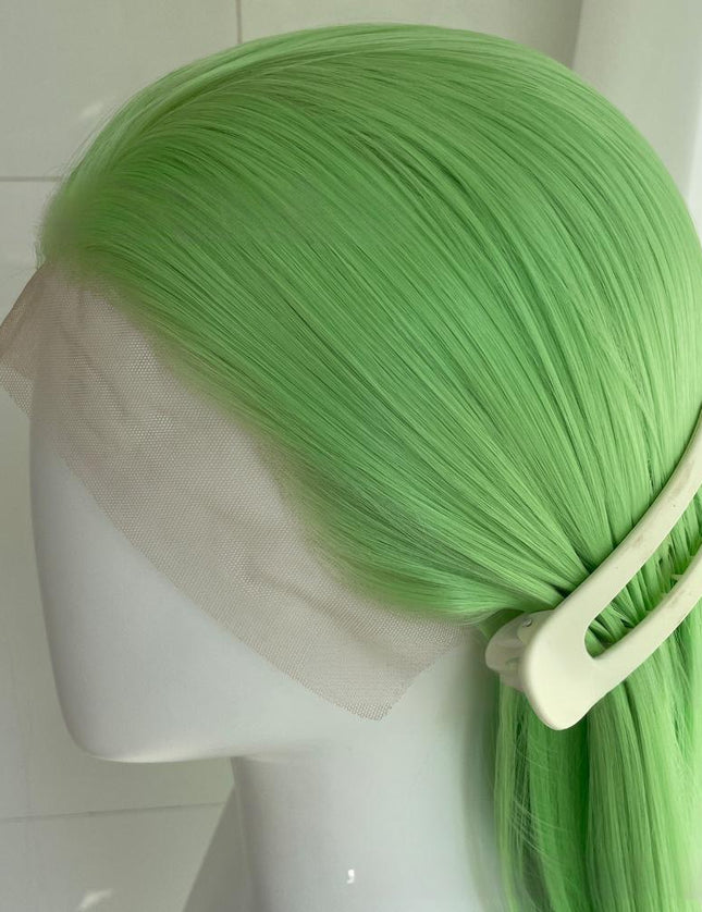 Synthetic lace frontal color wig straight---13*4---light green color--pay 1 get 2