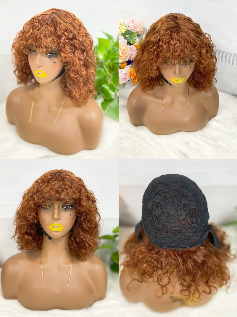 Jerry curly-- color #30 --full machine made wig with bang