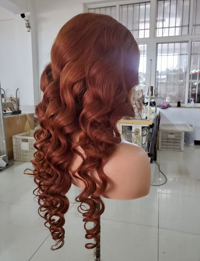 Loose wave #33 reddish color 4x4，5x5 Lace closure 100% Virgin Human Hair Wig 15A