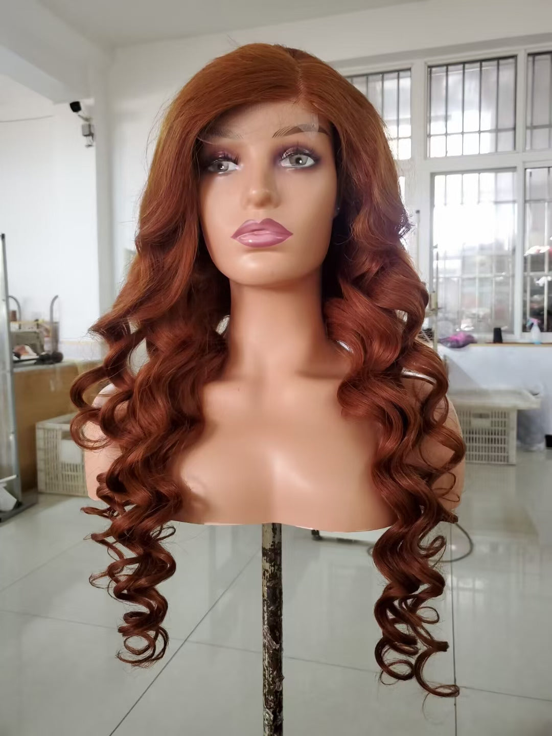 Reddish  brown Color 33 LOOSE  wave 4x4，5x5 Transparent Lace closure 100% Virgin Human Hair Wig 180% density