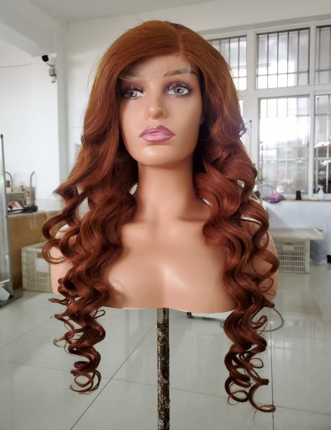 Loose wave #33 reddish color 4x4，5x5 Lace closure 100% Virgin Human Hair Wig 15A
