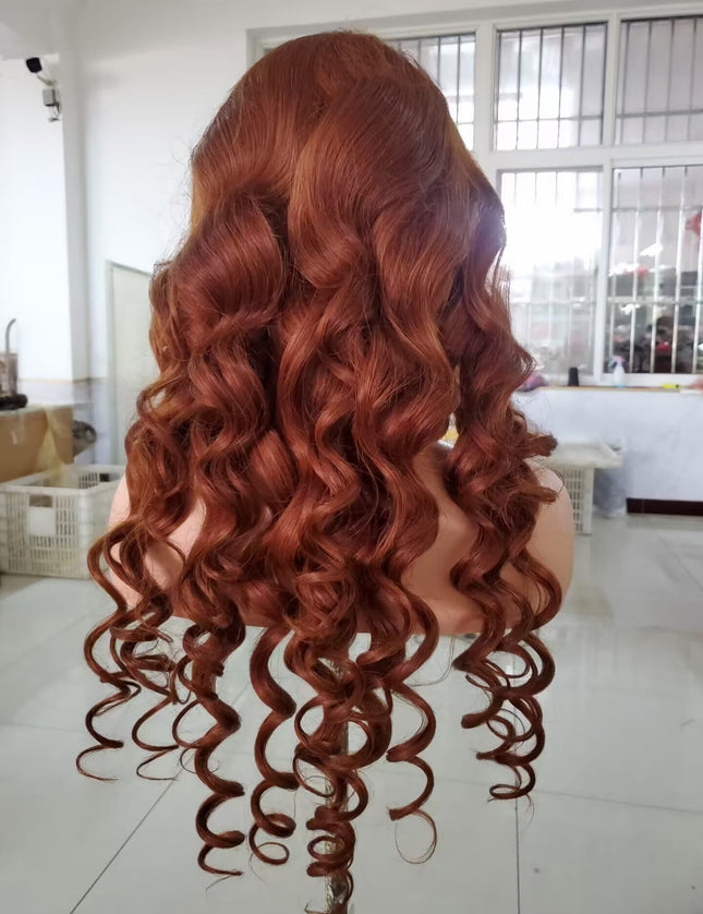 Loose wave #33 reddish color 4x4，5x5 Lace closure 100% Virgin Human Hair Wig 15A