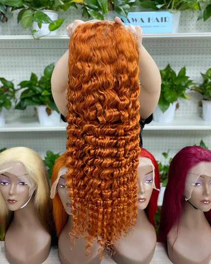 Deep wave #350 ginger color 4x4，5x5 Lace closure 100% Virgin Human Hair Wig 15A