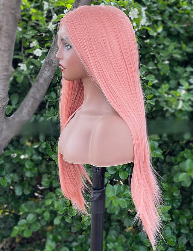 Synthetic lace frontal color wig---13*4---light pink color--- pay 1 get 2