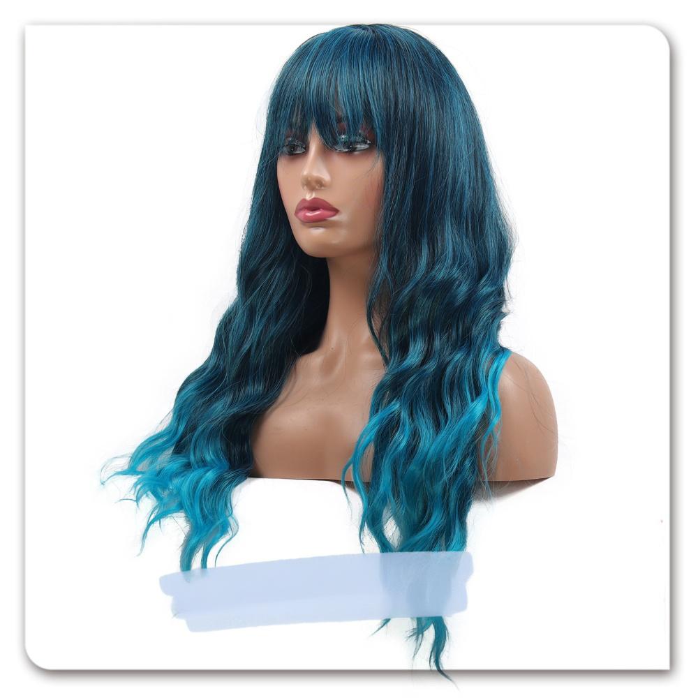 Fiber long wig omrbe green color