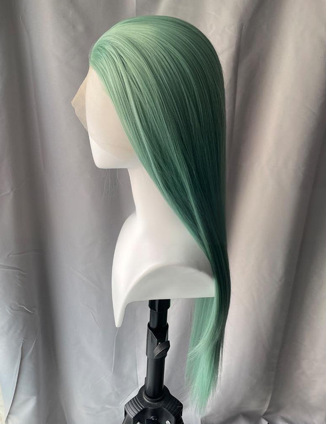 Synthetic lace frontal color wig straight---13*4---mint green color---pay 1 get 2