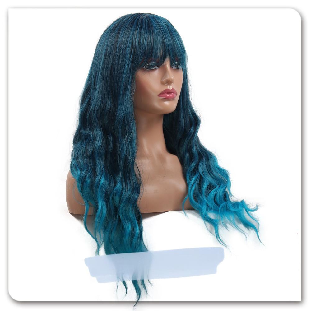 Fiber long wig omrbe green color