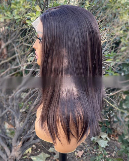 Synthetic lace frontal color wig straight---13*4---dark brown color---pay 1 get 2