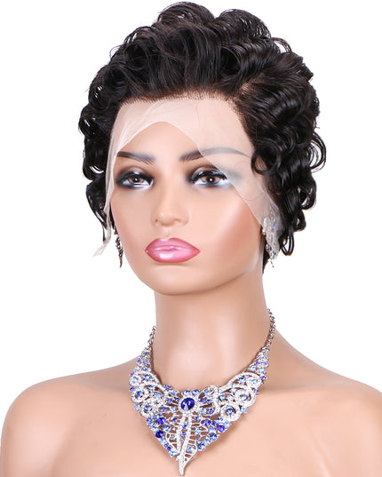 Short  Pixie Cut Wig 13x4 lace Frontal #1B---JK06