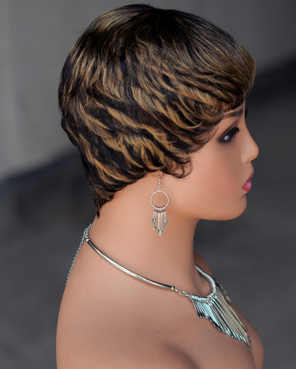 Machine made pixie cut wig---9047-#1B/27---pay 1 get 2