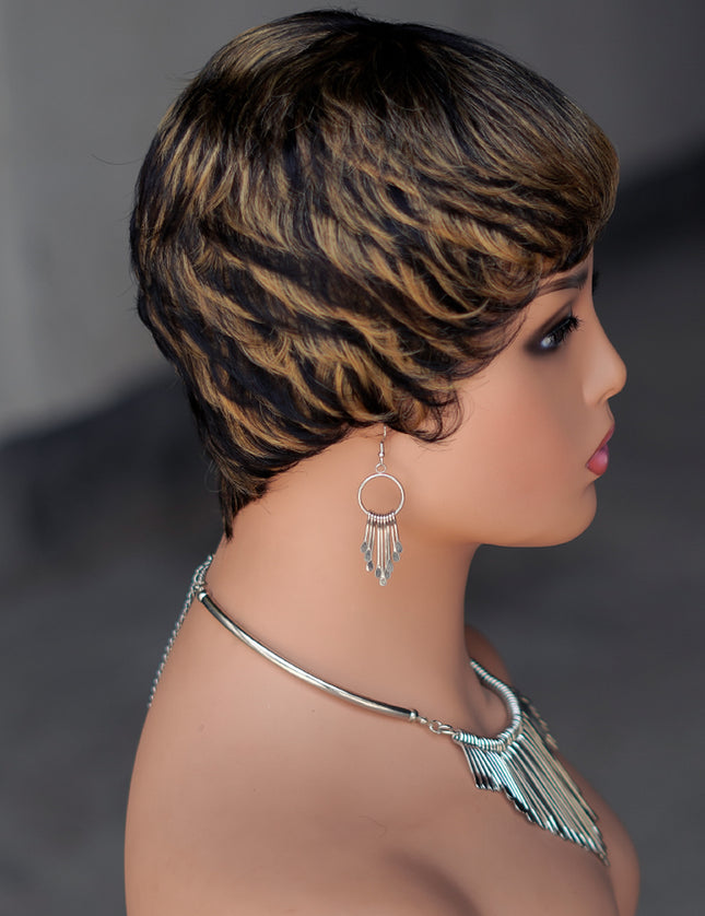Machine made pixie cut wig---9047-#1B/27---pay 1 get 2