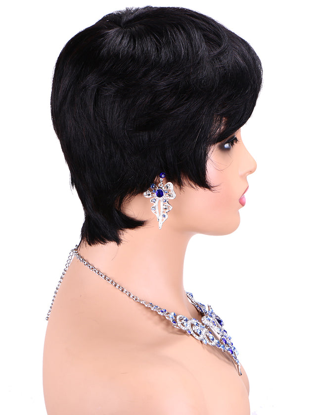 Machine made pixie cut wig---JK9086---#1B---pay 1 get 2