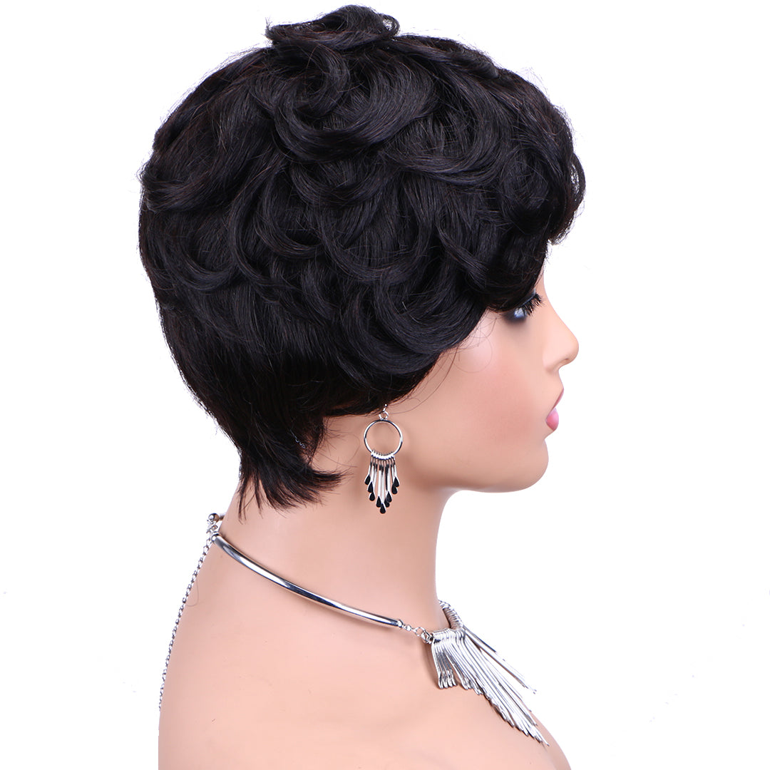 Machine made pixie cut wig--JKCX007-#1B---RMB 61