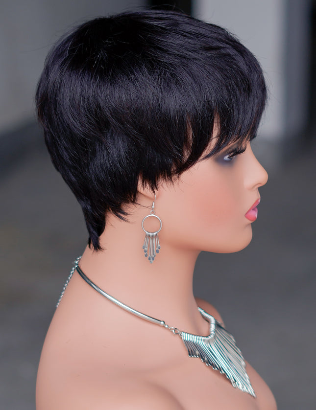 Machine made pixie cut wig---CX036-#1B-pay 1 get 2
