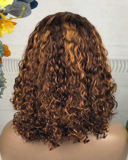 Water wave #4/30 color 4x4，5x5 Lace closure 100% Virgin Human Hair Wig 15A