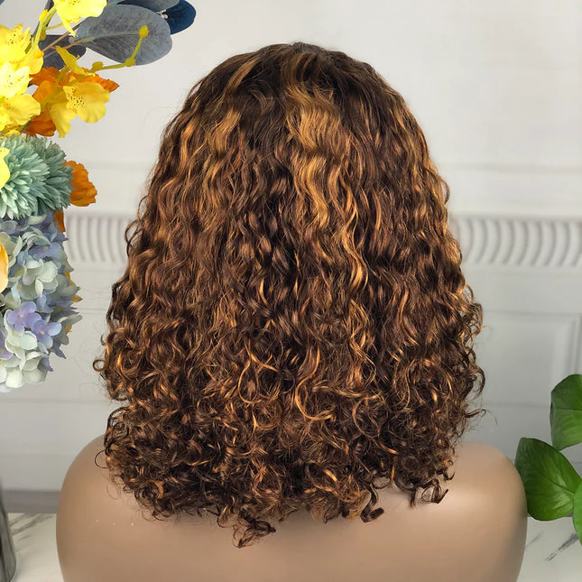 Water wave #4/30 color 4x4，5x5 Lace closure 100% Virgin Human Hair Wig 15A