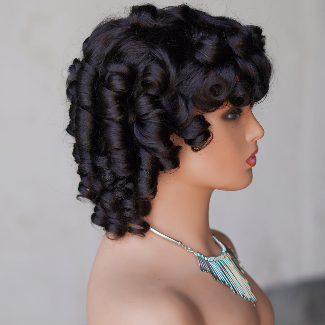 Natural black color--full machine made wig with bang---ZZY031