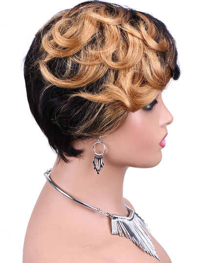 Machine made pixie cut wig---JKCX007---#1B/27---pay 1 get 2
