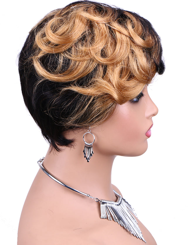 Machine made pixie cut wig---JKCX007---#1B/27---pay 1 get 2