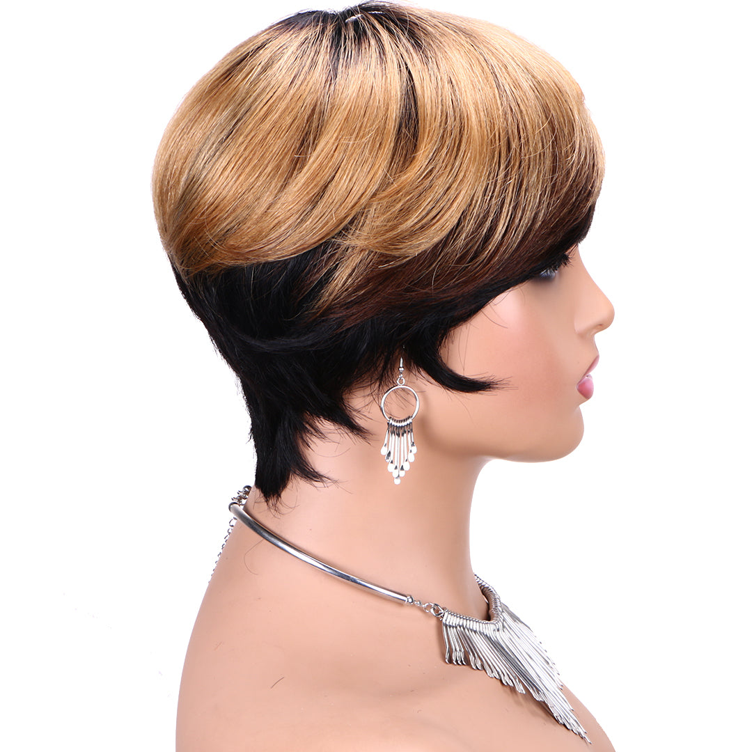 Machine made pixie cut wig---JK9171---Highlight #4/27 Color---RMB 61