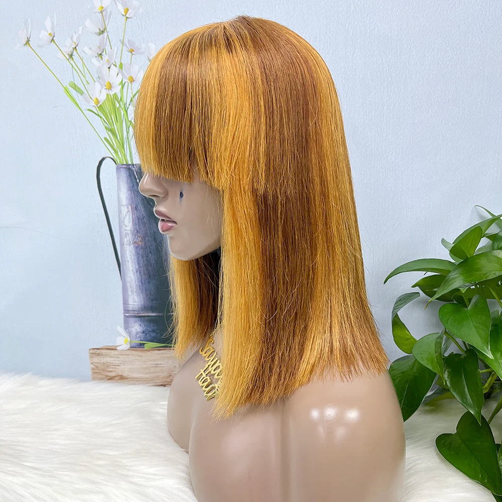 Straight -- #p427 color--full machine made wig with bang