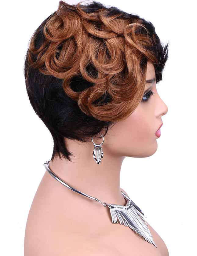 Machine made pixie cut wig---JKCX007---#1B/30---pay 1 get 2