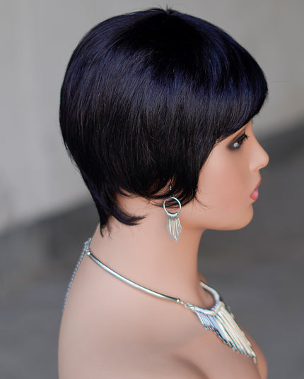 Machine made pixie cut wig---JK9069-#1B---pay 1 get 2
