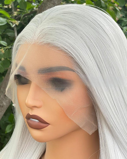 Synthetic lace frontal color wig straight---13*4---silver gray color--pay 1 get 2